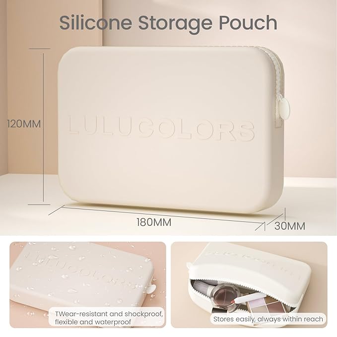 LULUCOLORS-Dual-Ended Makeup Brush Set with Sponge & Travel Case-13 Kinds of Multi-Functional Brushes for Face & Eyes – Soft Bristles, Easy Travel Brush Set (Cream White)