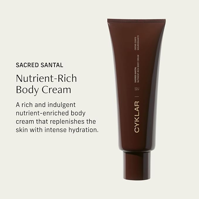 Nutrient Rich Body Cream. Sacred Santal Nourishing Moisturizer with Niacinamide and Banana Flower Extract. Deep Hydration, Thick Body Lotion, Dry Skin Cream for Women and Men, 8 Fl Oz