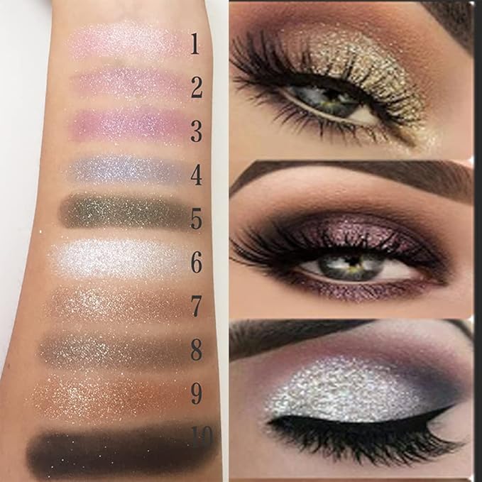 Gold Eye Shadow Eyeshadow Palette Shimmer - 10 Colors Sparkly Eyeshadow Glitter Highly Pigmented Long Lasting Waterproof Sweatproof Professional Nudes Warm Natural Neutral Smoky Cosmetic Eye (# 01)