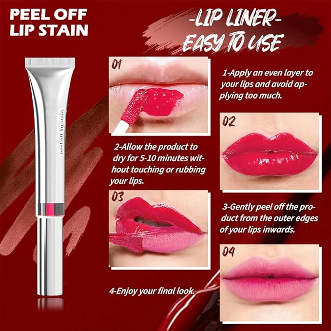 evpct Lip Tains Peel off, Peel off Lip Liner Tattoo Lip Stain Tint Gloss Marker Makeup, Long Lasting Waterproof 24 Hours Matte Finish Transfer-proof Pigmented Color Stay Lipsticks, 110 Dusty Rose
