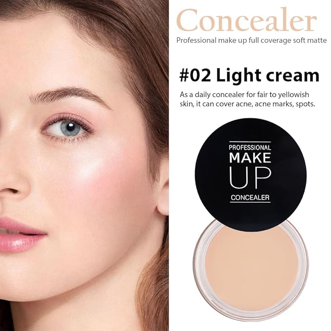 Kaely Pot Concealer Full Coverage Set, Under Eye Brightener Color Correcting Concealer for Dark Circles, Waterproof Foundation Face Makeup Brush Kit, Eye Ring Corrector de ojeras, 02 LIGHT CREAM