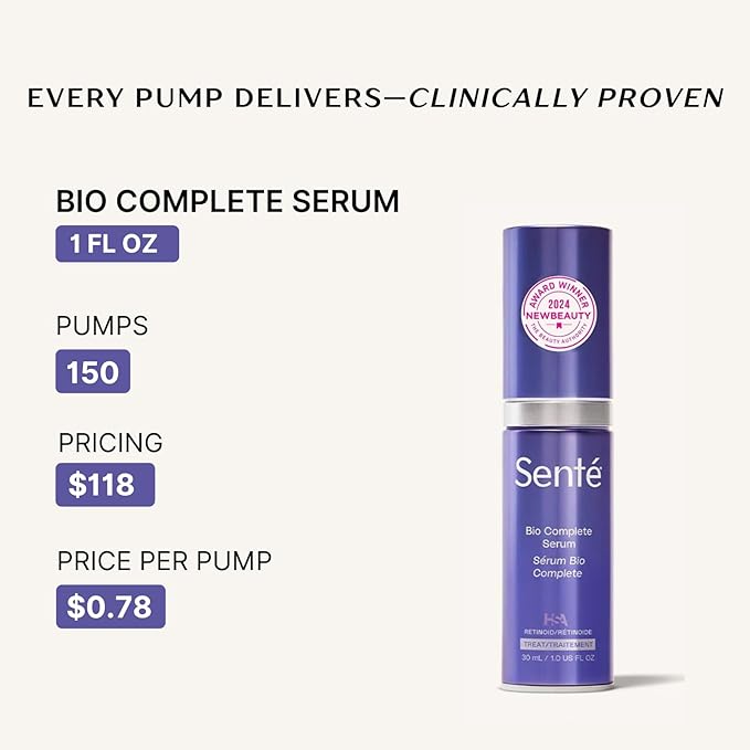 Senté Bio Complete Serum | Retinoid Serum for Sensitive Skin | Gentle, Nourishing & ﻿Hydrating | Combats Dull and Aging Skin | 1.0 Fl Oz