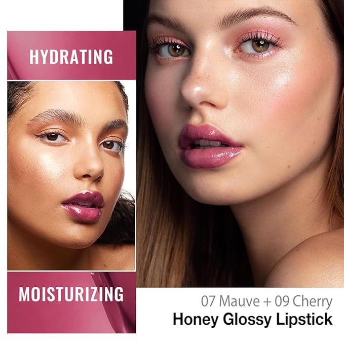 Kaely 2Pcs Honey Lipstick Tinted Lip Balm, Hydrating Shine Lipstick for Women Dry Lips, Moisturizing Nourishing Glossy Lip Gloss Stain Makeup, Sheer Lightweight, Vegan, 07 Mauve+09 Cherry
