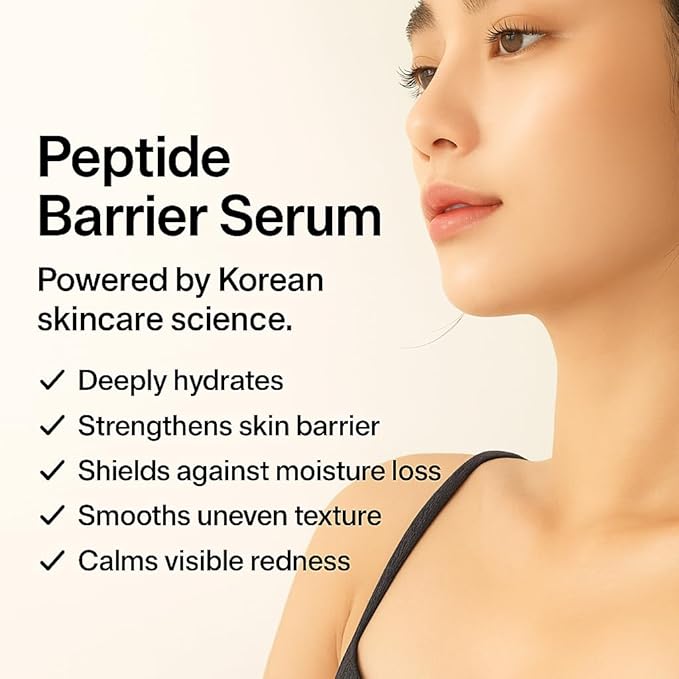 Jeju Island Peptide Barrier Face Serum – Korean Vegan Skincare with 9 Peptides, Ceramides, Hyaluronic Acid, Niacinamide & Marine Complex – Hydrating, Firming & Barrier Support – 1.7 oz