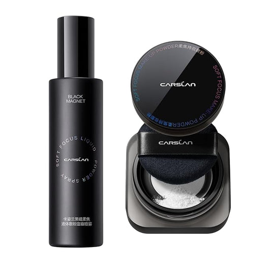CARSLAN 1.0 Soft Focus Setting Powder + Black Magnet Setting Spray, All Day Longlasting Makeup Set