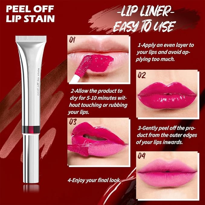 evpct Lip Tains Peel off, Peel off Lip Liner Tattoo Lip Stain Tint Gloss Marker Makeup, Long Lasting Waterproof 24 Hours Matte Finish Transfer-proof Pigmented Color Stay Lipsticks, 130 Rose Pink
