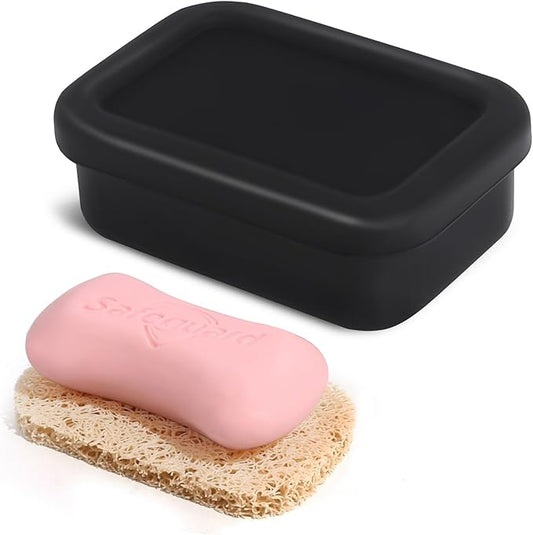 Leak Proof Silicone Travel Soap Case with Draining Layer, Travel Size Toiletry, Portable Soap Container for One Regular Bar Soap Perfectly, Shatter-Proof Soap Holder for Bathroom, Gym (Black)