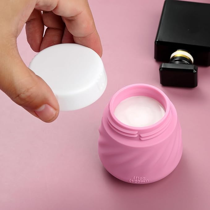 Gemice 4 OZ Travel Size Containers for Toiletries, 4-Pack Leak-Proof Silicone Slime Jars with Lids, BPA Free Small Round Cosmetic Slime Container for Lotion, Cream, Ointments, Travel Essentials