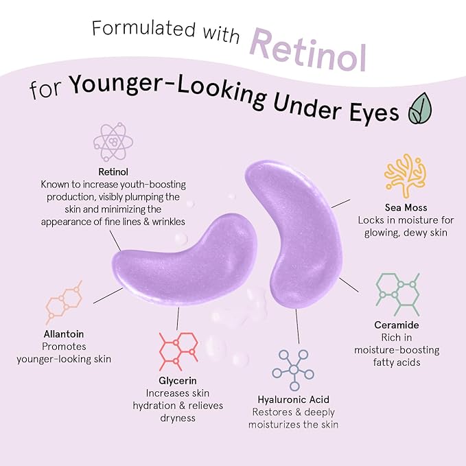 grace & stella Retinol Under Eye Patches for Puffy Eyes and Dark Circles - Restoring Gel Under Eye Masks with Hyaluronic Acid - Vegan Cruelty-Free Skincare, Birthday Gifts for Women (Purple, 48 Pairs)