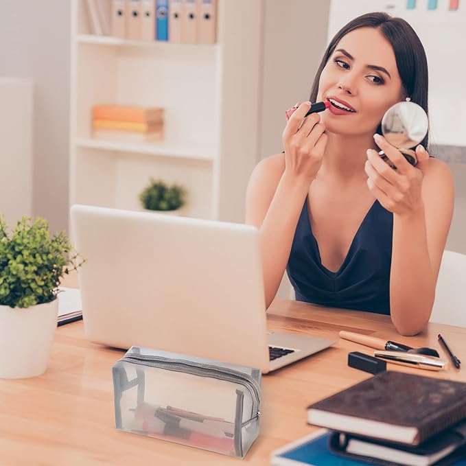 6 Pieces Mesh Makeup Bags Mesh Cosmetic Bag Portable Travel Organizing Zipper Pouch Toiletries Makeup Pouches for Home Office Travel Accessories