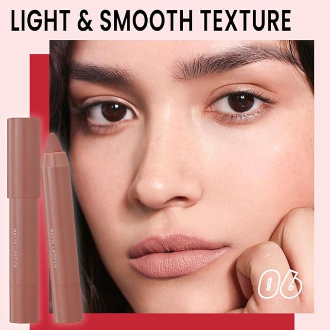 BINGBRUSH Crayon Matte Longwear Lipstick Pack Set,Moisture Smooth Color Stick Ultimate Lip Crayon for Makeup Collection - Waterproof Velvet Lipgloss (2pcs 02#&06#, 2 Count (Pack of 1))