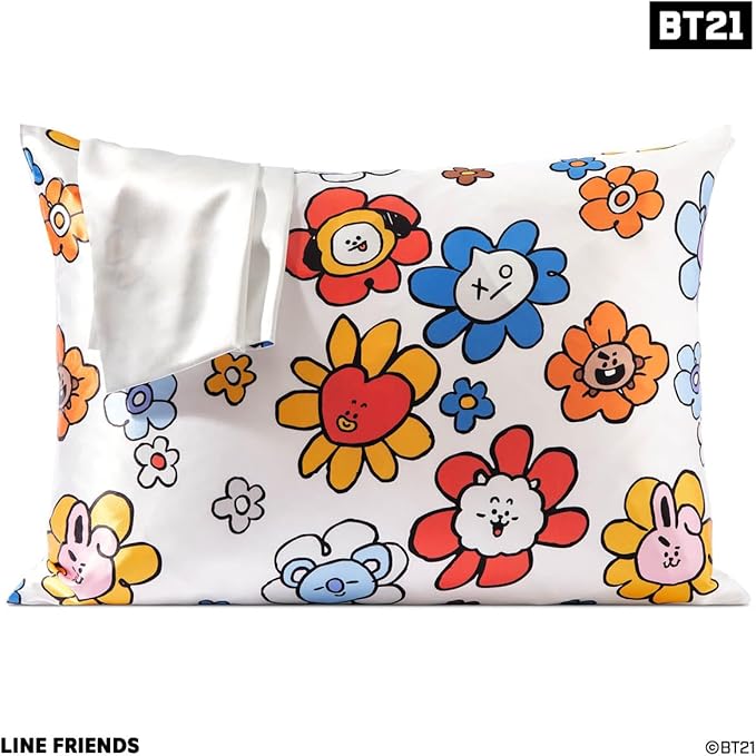 Kitsch x BT21 (Van) Satin Pillowcase with Zipper for Hair & Skin - Softer Than Silk Pillow Cases, Smooth Cooling Pillow Cover, Wrinkle-Free, Machine Washable, Queen/Standard (19x26)