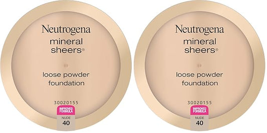 Neutrogena Mineral Sheers Lightweight Loose Powder Makeup Foundation with Vitamins A, C, & E, Sheer to Medium Buildable Coverage, Skin Tone Enhancer, Face Redness Reducer, Nude 40,.19 oz (Pack of 2)