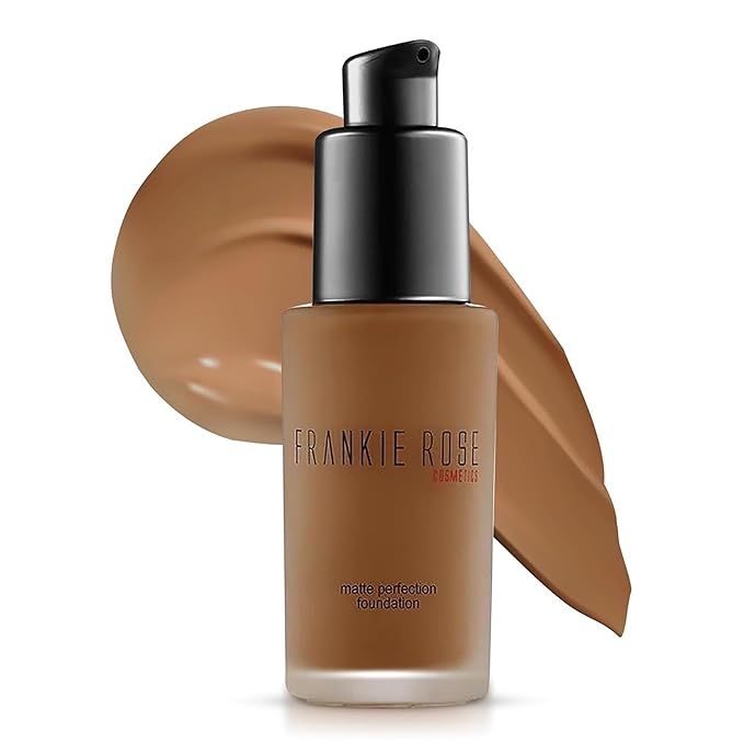 Frankie Rose Cosmetics Matte Perfection Foundation Makeup – Long-Lasting, Hydrating Foundation for Semi-Matte Finish - Foundation Full Coverage for All Skin Types - (Mocha) 1.0 US fl oz / 30 ml