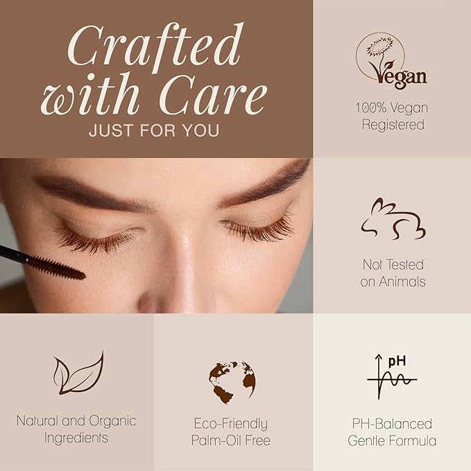 Poppy Austin Organic Mascara, Natural, Vegan, Paraben-Free, Cruelty-Free - Hypoallergenic Mascara Lengthening & Volumizing with Argan Oil - 0.31 Fl Oz (Brown)