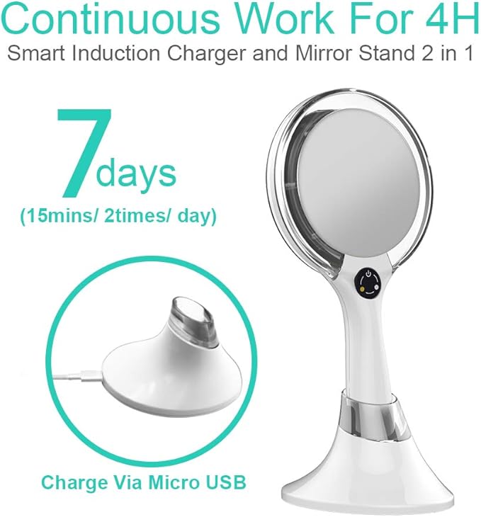 Starlite Handheld Rechargeable Lighted Makeup Mirror with Stand, 1X/5X Magnification, Dual Sided & Vanity Mirror with Bright and Warm Light, Cordless Rechargeable Mirror (White Colour)
