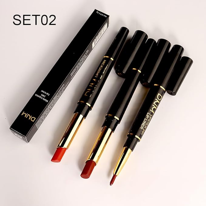 BINGBRUSH 3Pcs 2-in-1 Dark Wine Red Lip Liner and Lipstick Combo Set for Women, Matte Lips Kit with Lipliner Pencil Set Lip Stains Long Lasting Waterproof 24 Hour Original