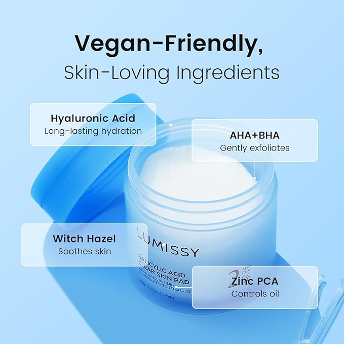 Salicylic Acid Toner Pad, Alcohol-Free Extra Large Daily Facial Exfoliating Toner Pads with BHA & AHA for Soothing Skin & Pore Care Deep Hydration Korean Skincare (75 Counts)