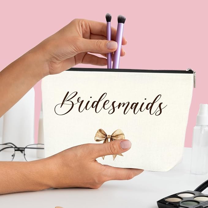 Luxury Makeup Bag Gift for Bridesmaid Proposal, Bachelorette Swag, Bridal Party - Thoughtful Present Women Ladies Friend Coworker - Travel Cosmetic Organizer