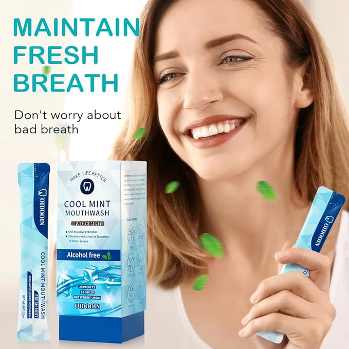 Travel Size MouthWash Packets - TSA Approved Travel Porable mouthwash, Alcohol Free, Natural Ingredients for Bad Breath,Oral Care Treatments (0.41 Fl OZ (Pack of 20))