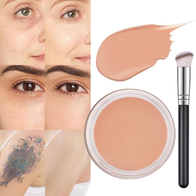 Kaely Pot Concealer Full Coverage Set, Under Eye Brightener Color Correcting Concealer for Dark Circles, Waterproof Foundation Face Makeup Brush Kit, Eye Ring Corrector de ojeras, 03 NETURAL