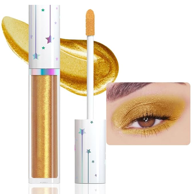 evpct Liquid Shimmery Glitter Eyeshadow Eyeliner, High Pigment Colored Metallic Eyeshadow Stick Eyeliner, Waterproof Long Lasting Sparkle Eye Makeup Set for Women, 03# Ochre