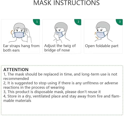Disposable Face Masks 3-Ply Non-Medical (50 Pack) – Breathable Soft Earloop, Adjustable Nose Clip, Lightweight Dust & Pollen Barrier, Adult Universal Size