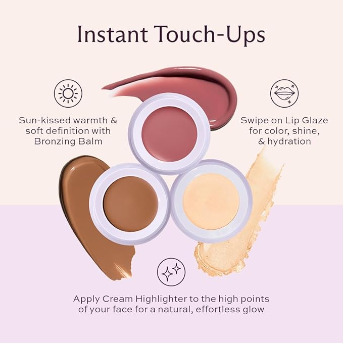 Subtl 3-in-1 Makeup Stack – Cream Bronzer, Powder Highlighter & Lip Glaze for On-the-Go Touch Ups – Lightweight, Travel-Friendly, Blendable Balm (Light/Caramel)