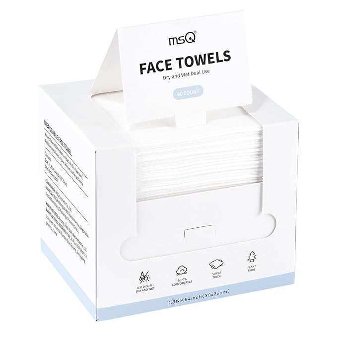 MSQ Face Towels, Disposable Face Towels, 60 Count Makeup Remover Dry Wipes, Soft & Skin Friendly Facial Towelettes Disposable, Lint- free, 1 Pack