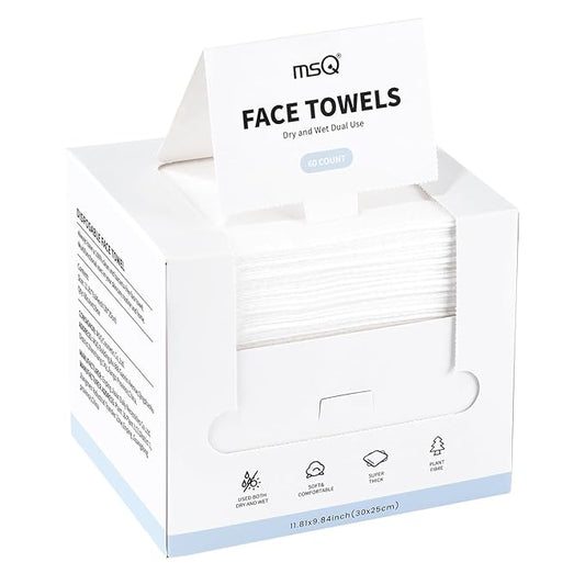 MSQ Face Towels, Disposable Face Towels, 60 Count Makeup Remover Dry Wipes, Soft & Skin Friendly Facial Towelettes Disposable, Lint- free, 1 Pack