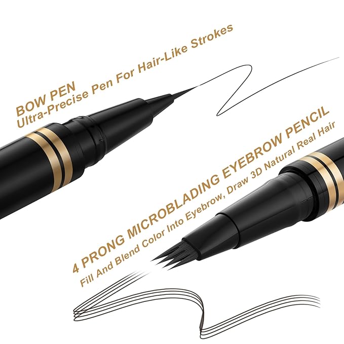Eyebrow Pen,2-in-1 Waterproof Eyebrow Pencil with 4 Tip Microblading Brow Pen and Ultra-Precise Brow Pencil,with Dual-ended Eyebrow Brush,Eyebrow Makeup for Natural Looking - Ebony