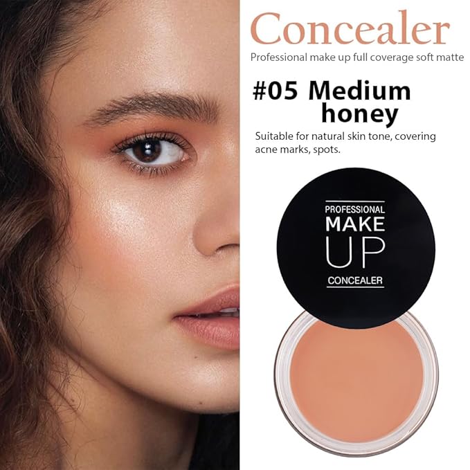 Kaely Pot Concealer Full Coverage Set, Under Eye Brightener Color Correcting Concealer for Dark Circles, Waterproof Foundation Face Makeup Brush Kit, Eye Ring Corrector de ojeras, 05 MEDIUM HONEY