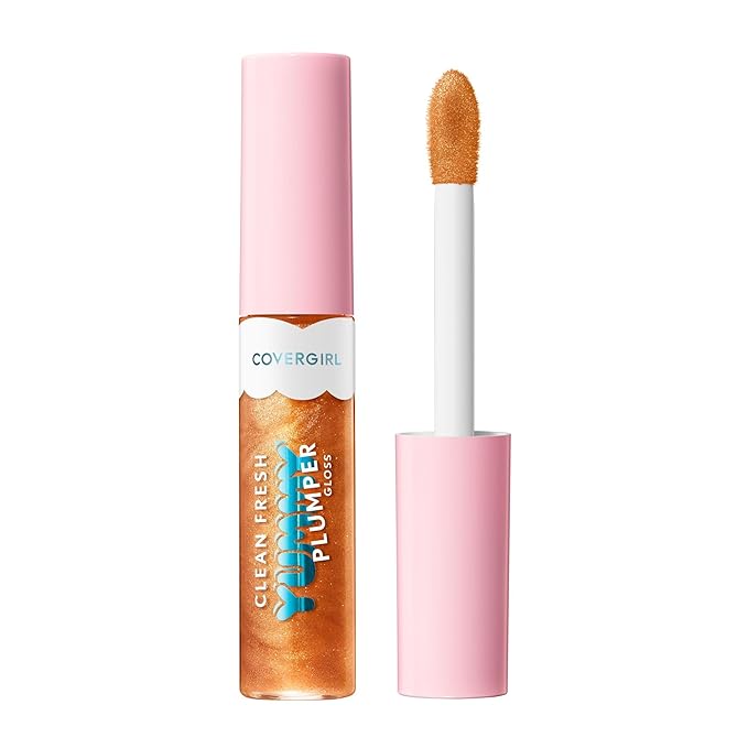 COVERGIRL Clean Fresh Yummy Plumper Lip Gloss, 900 It's Gold Outside, Shiny, Vegan Formula, Easy to Apply, Minty Flavor, 0.33oz