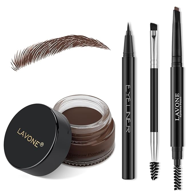 LAVONE Eyebrow Stamp Pencil Kit for Eyebrows Makeup, with Waterproof Eyebrow Pencil, Eyeliner, Eyebrow Pomade, and Dual-ended Eyebrow Brush - Espresso