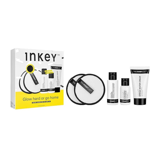 The INKEY List Glow Hard or Go Home Gift Set, Hydrating Cream-to-Milk Cleanser + Hyaluronic Acid Serum + Omega Water Cream, Skincare Trio for Healthy, Hydrated, Glowing Skin, Perfect Gift
