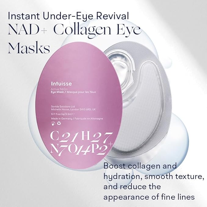 Active NAD+ Collagen Eye Mask - 5% Pharma-Grade NAD+ Advanced Liposomal Formulation - Smoothing & Depuffing Patches - Peptide-Enhanced Undereye Treatment (0.44 fl oz)