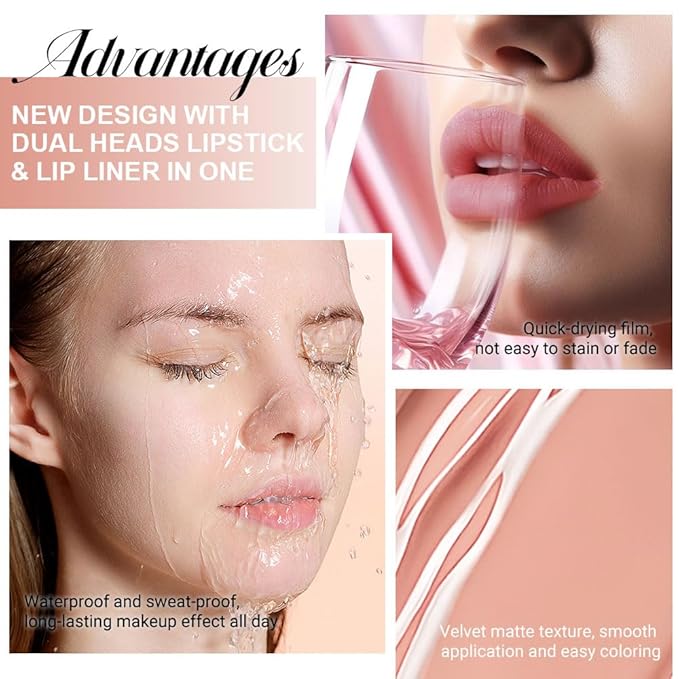 evpct 1Pcs Bright Pure Nude Pink Matte Lip Liner and Liquid Lipstick Stain Makeup Set for Women, Nude Long Lasting Smudge Proof Lipstick labiales matte mate larga duracion listip 24 hours originales