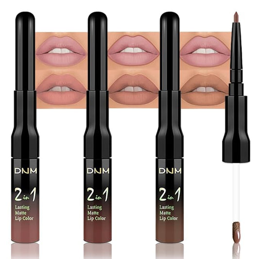 3Pcs 2 in 1 Pale Neutral True Nude Matte Lip Liner and Liquid Lipstick Stain Makeup Set for women, Long Lasting Smudge Proof Lip Tint Matte Finish Lip Gloss for All-Day Color Hold, Set30