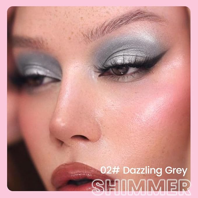 evpct 1Pcs Dazzling Grey Shimmer Cream Eye Shadow Brightener Sticks for Eyes, Double Ended Cream Eyeshadow Stick Pencil Pen with Applicator, Eye Shadow Palette Highlighter Makeup Waterproof Pigmented