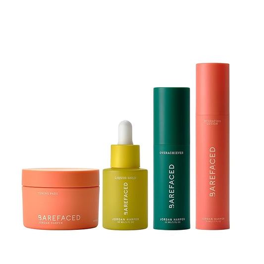 Barefaced Anti-Aging Bundle (Retinoid Alternative) - Toning Pads, Liquid Gold, RetinAL, Hydrating Lotion - Brighten, Retexture, and Hydrate Skin