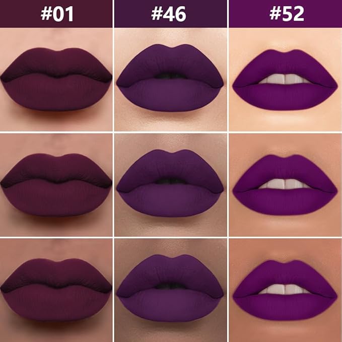 3Pcs 2 in 1 Burgundy Red Black Dark Purple Matte Lip Liner and Liquid Lipstick Stain Makeup Set for women, Long Lasting Smudge Proof Lip Tint Matte Finish Lip Gloss for All-Day Color Hold, Set28