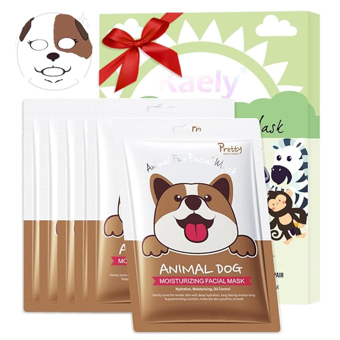 Kaely 6 Pack Animal Character Sheet Masks, Face Masks for Kids Teens Skin Care, Korean Soothe Facial Mask for All Skin Types, Girls Night Skincare Spa Party, Birthday Gifts for Women Men, Set02