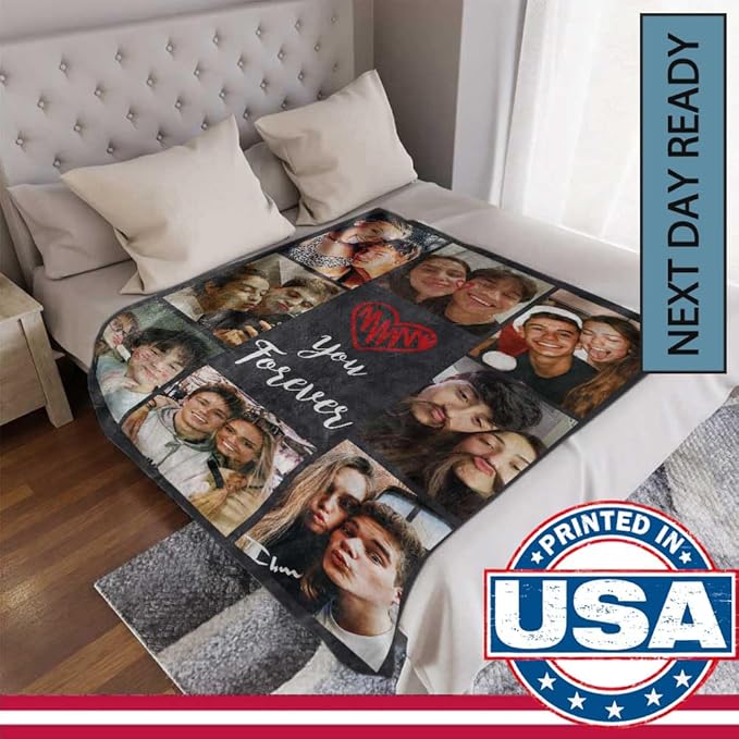 DayOfShe Couples Gifts-Personalized Photo Blanket for Boyfriend and Girlfriend Custom Blankets with Picture Gifts for Wife Husband Family
