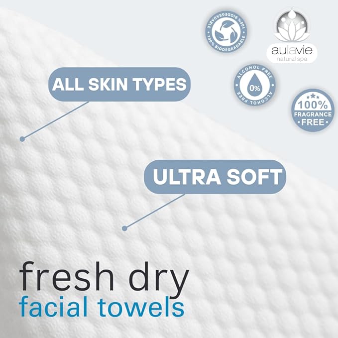 AULAVIE Fresh Disposable Face Towels, XL Self Care Dry Cleansing Cloth for All Skin Types, Ultra Soft Makeup Remover Wipes, Dry Towelettes for Acne and Skincare, Biodegradable; 10"x12" - 50 Wipes