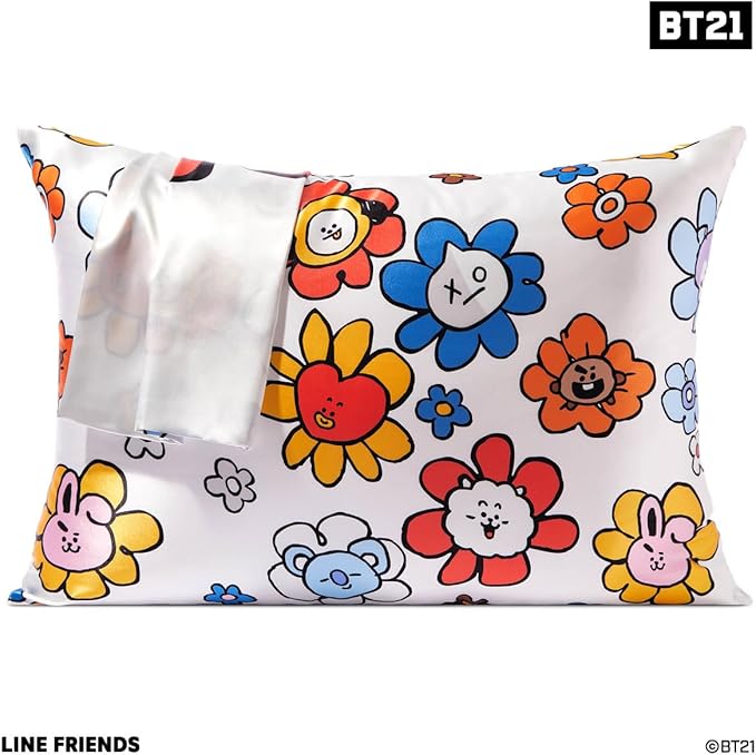 Kitsch x BT21 (RJ) Satin Pillowcase with Zipper for Hair & Skin - Softer Than Silk Pillow Cases, Smooth Cooling Pillow Cover, Wrinkle-Free, Machine Washable, Queen/Standard (19x26)