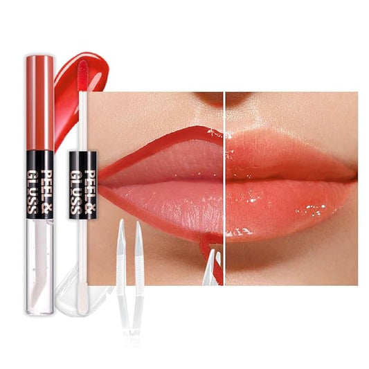 Light Orange Peel off Lip Stain Lip Oil Dual Ended Combo Set with Tweezer, 2 in 1 Lips Liner Stain Oil Long Lasting Waterproof, High Pigmented Flawless Lips Tint Stick Not Faded Vegan & Cruelty-free