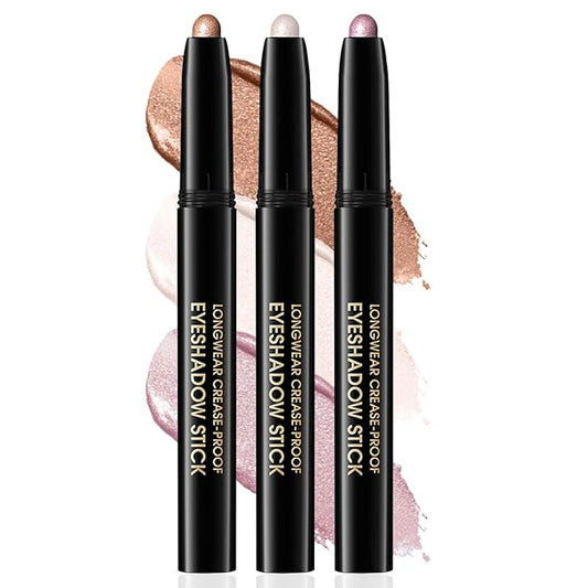 3PCS Eyeshadow Stick, Shimmer and Matte Cream Eye Shadow Brightener Sticks Eyeliner Pencil Crayon, Waterproof Long Lasting Eye Highlighter Stick Makeup (01+06+08)