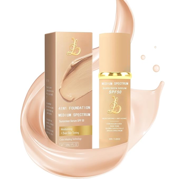 Biology 4-in-1 Foundation Hydrating Medium Spectrum Full Coverage Lotion Foundation, Protecting from Sun with SPF 50+, 4 1 Concealer Waterproof Longwear (Medium, M)