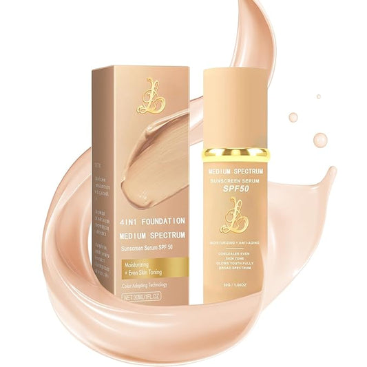 Biology 4-in-1 Foundation Hydrating Medium Spectrum Full Coverage Lotion Foundation, Protecting from Sun with SPF 50+, 4 1 Concealer Waterproof Longwear (Medium, M)