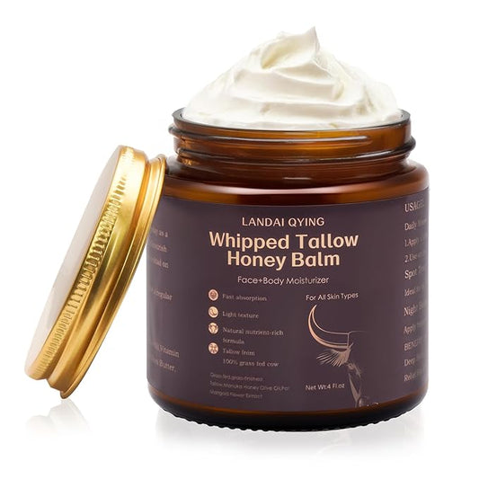 Organic Grass-Fed Beef Tallow Cream, Natural Beef Tallow for Face with Honey, Olive Oil - Fast-Absorbing Body & Face Moisturizer Cream, Smooth, Nourishing Skincare for Dry, Sensitive Skin